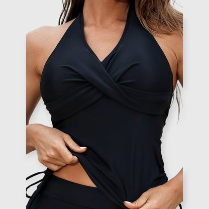 Via – Elegantes Halterneck Tankini Set in Schwarz